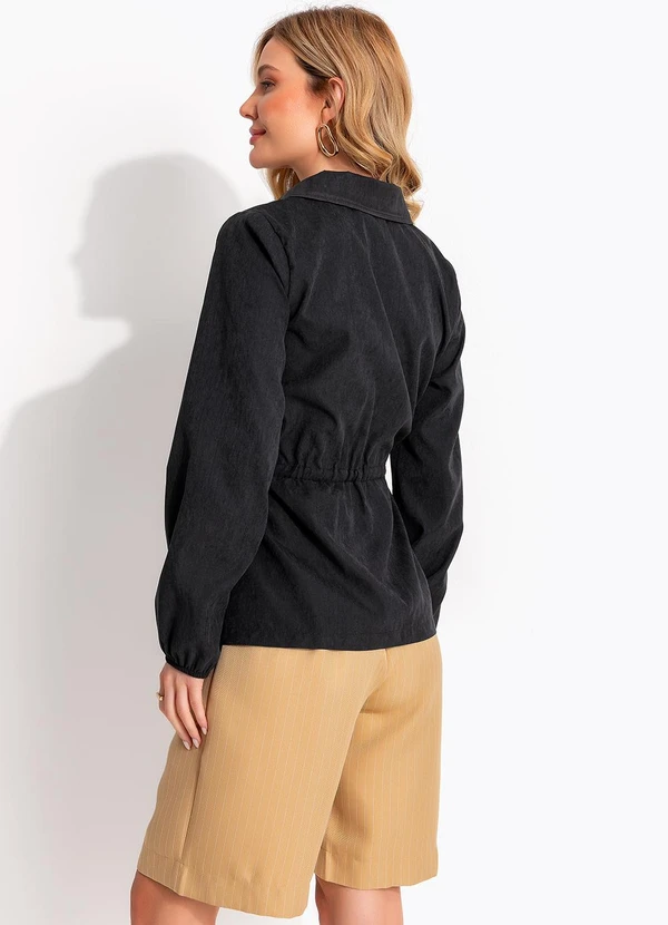 Quintess - Parka Utilitária Preta em Nylon Suede com Ajuste na Cintura 2