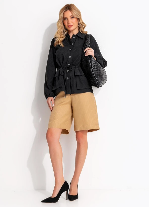 Quintess - Parka Utilitária Preta em Nylon Suede com Ajuste na Cintura 4