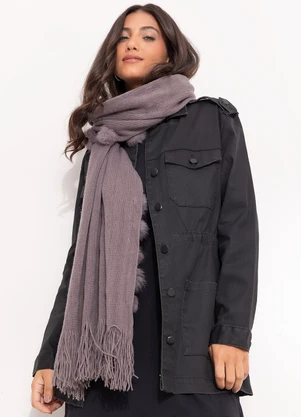 Quintess - Parka Preta em Sarja - QUINTESS