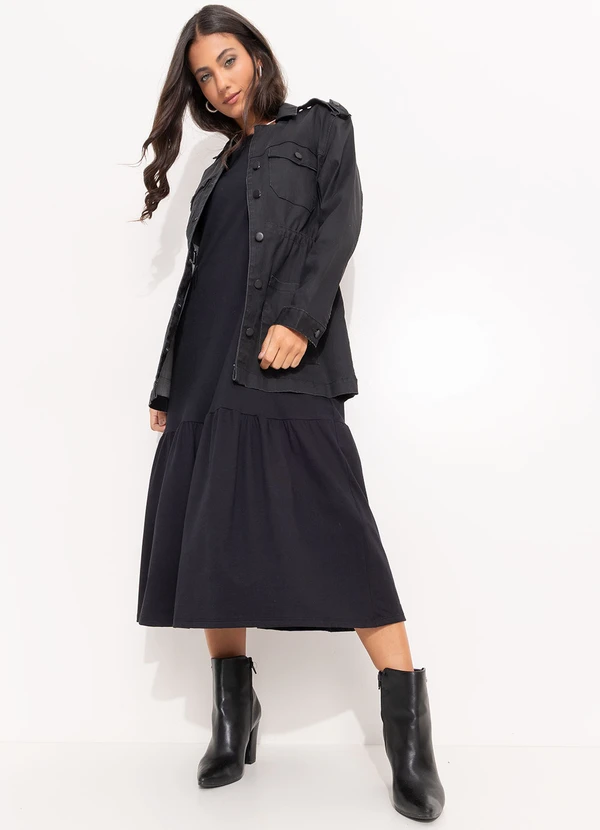 Quintess - Parka Preta em Sarja 2