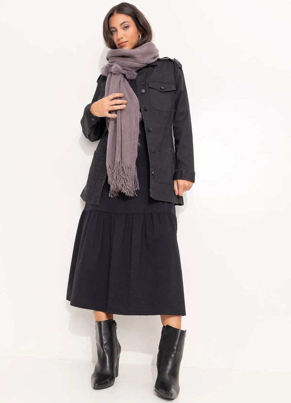 Quintess - Parka Preta em Sarja 3