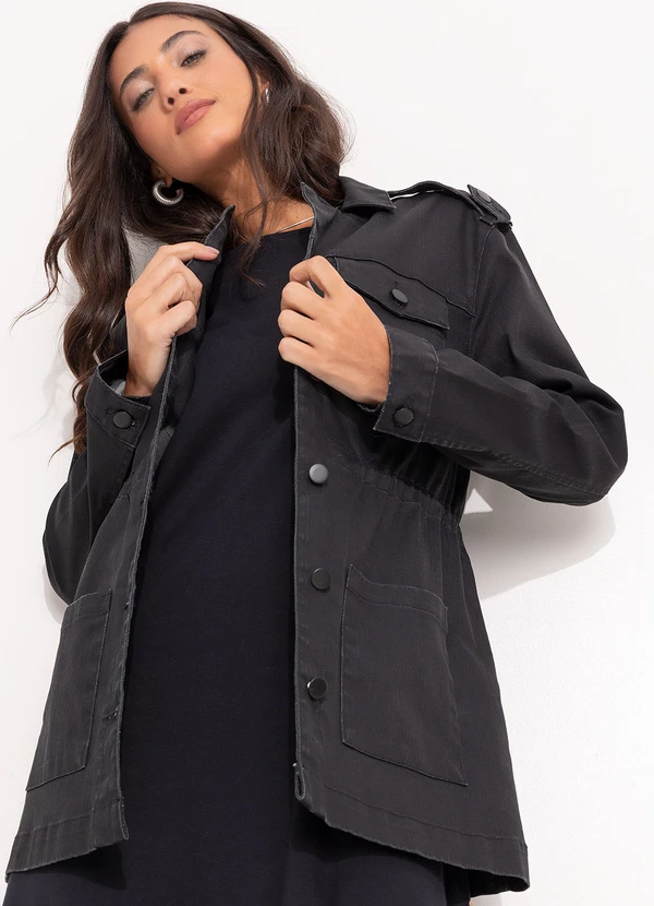 Quintess - Parka Preta em Sarja 4