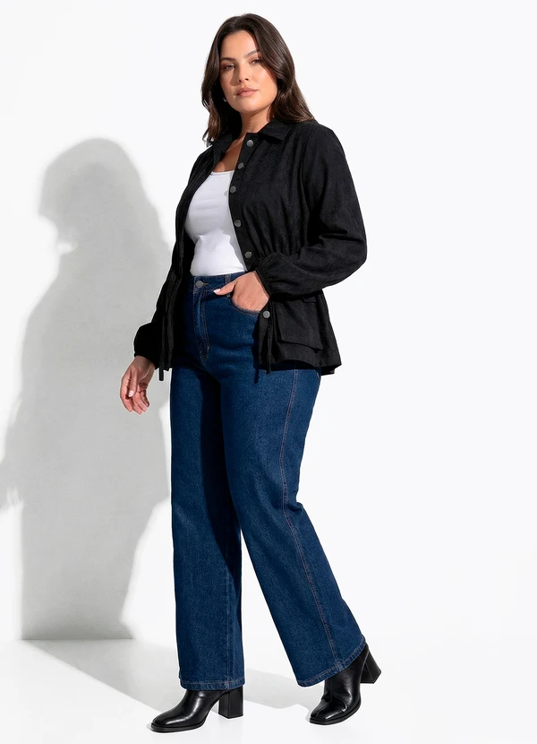 Quintess - Parka Utilitária Preta em Nylon Suede com Ajuste na Cintura 1