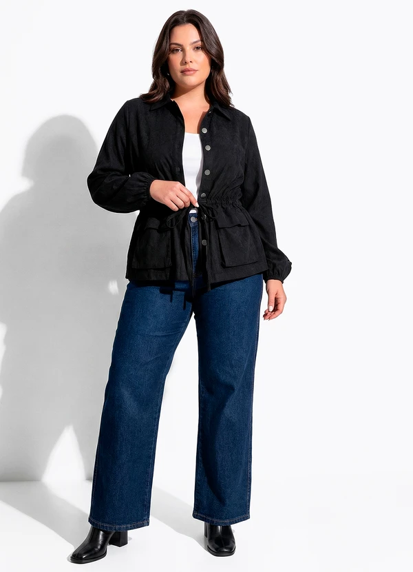 Quintess - Parka Utilitária Preta em Nylon Suede com Ajuste na Cintura 7