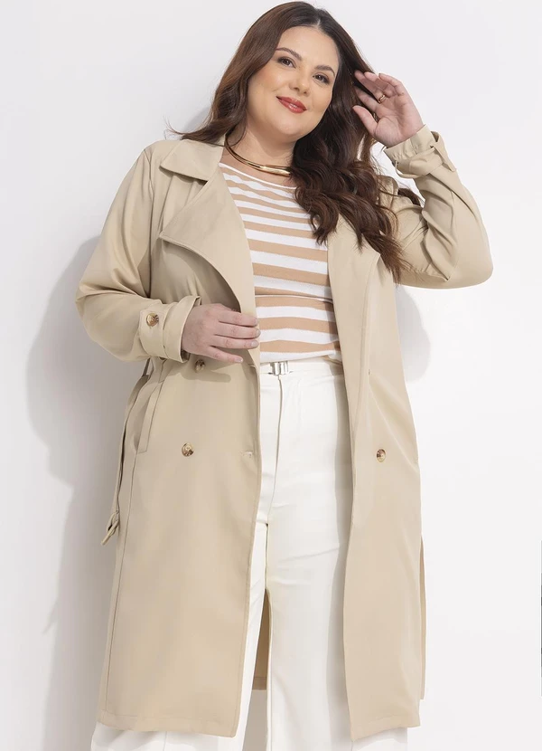 Quintess - Sobretudo Bege em Crepe Plano 14