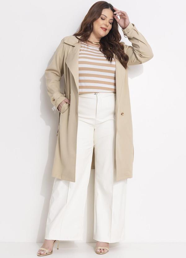 Quintess - Sobretudo Bege em Crepe Plano 16