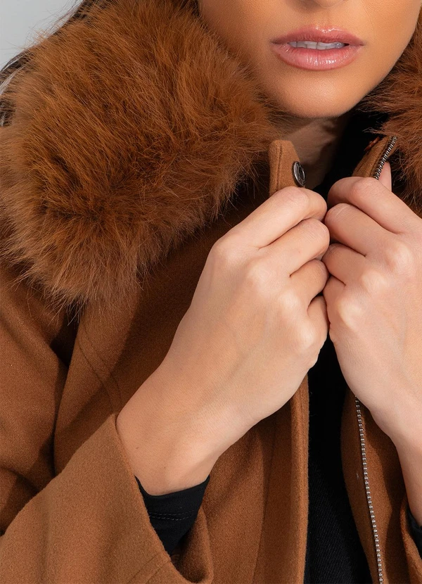 Quintess - Sobretudo Caramelo em Lã Batida 11