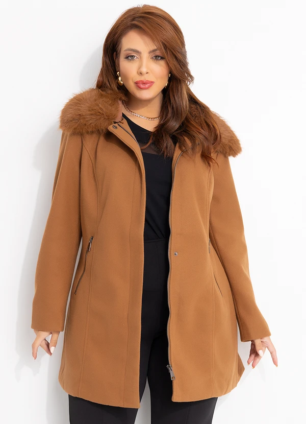 Quintess - Sobretudo Caramelo em Lã Batida 12