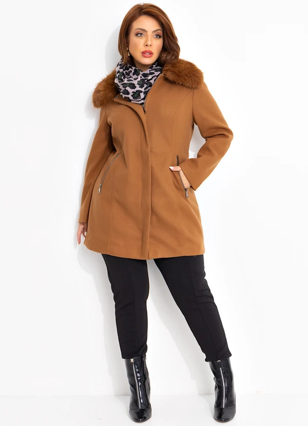 Quintess - Sobretudo Caramelo em Lã Batida 14