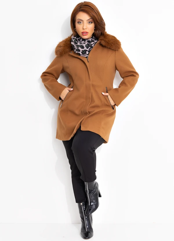 Quintess - Sobretudo Caramelo em Lã Batida 16