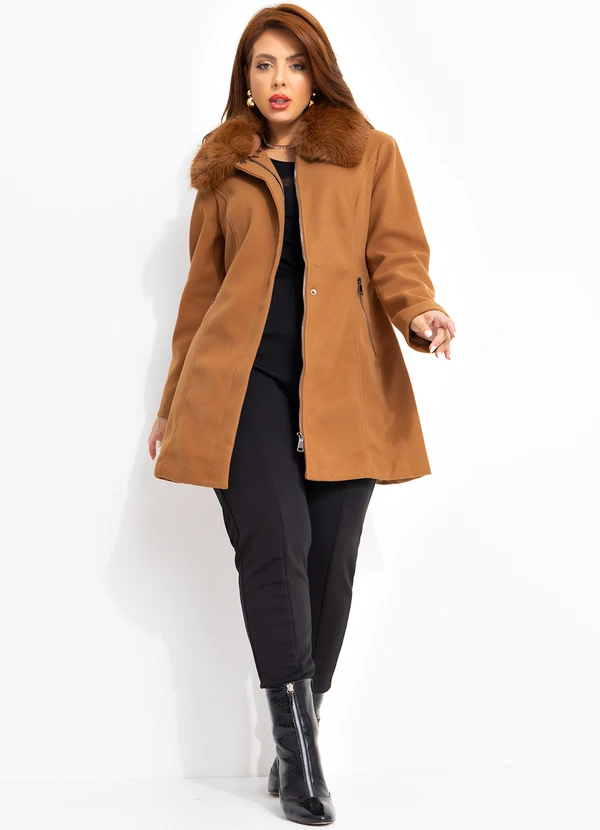 Quintess - Sobretudo Caramelo em Lã Batida 17