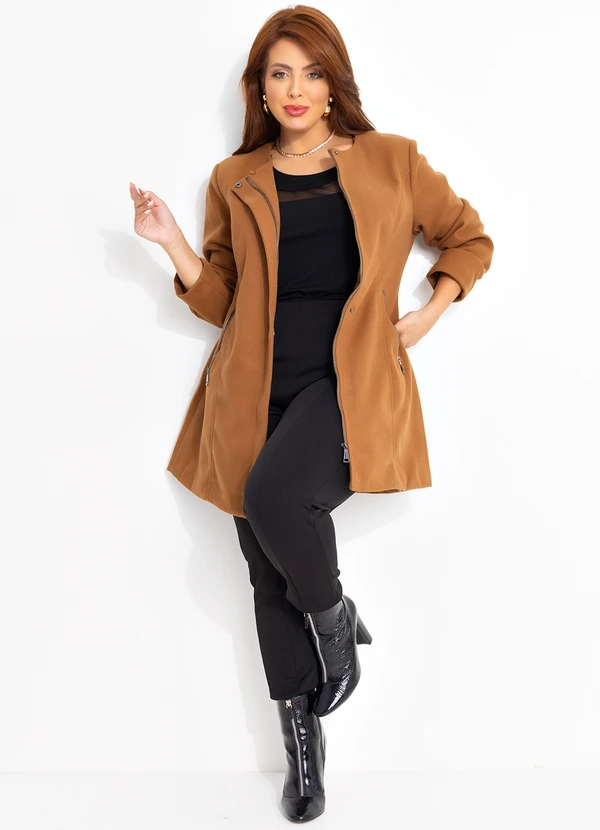 Quintess - Sobretudo Caramelo em Lã Batida 18