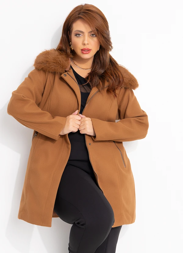 Quintess - Sobretudo Caramelo em Lã Batida 19