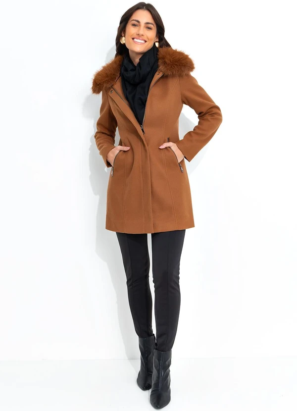 Quintess - Sobretudo Caramelo em Lã Batida 3