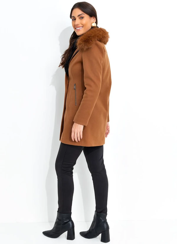 Quintess - Sobretudo Caramelo em Lã Batida 4