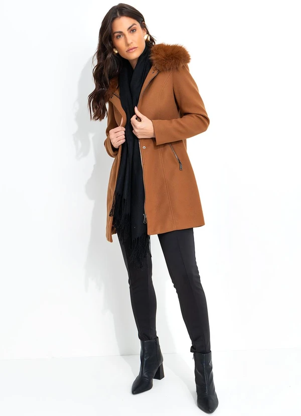 Quintess - Sobretudo Caramelo em Lã Batida 5