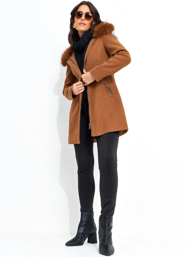 Quintess - Sobretudo Caramelo em Lã Batida 6