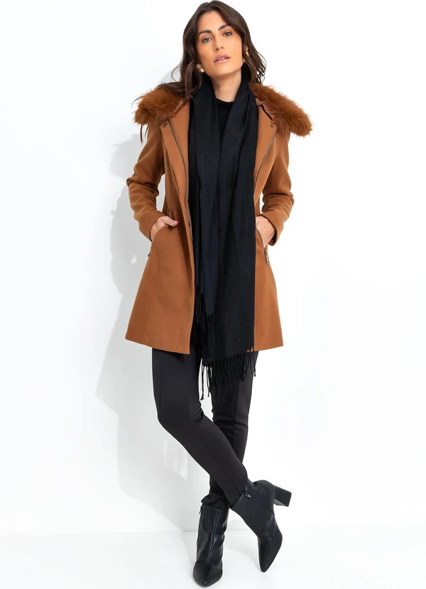 Quintess - Sobretudo Caramelo em Lã Batida 8