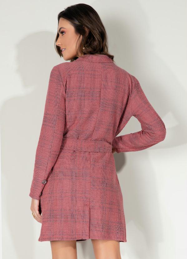 Outlet - Sobretudo Vermelho em Tweed com Bolsos e Faixa 2