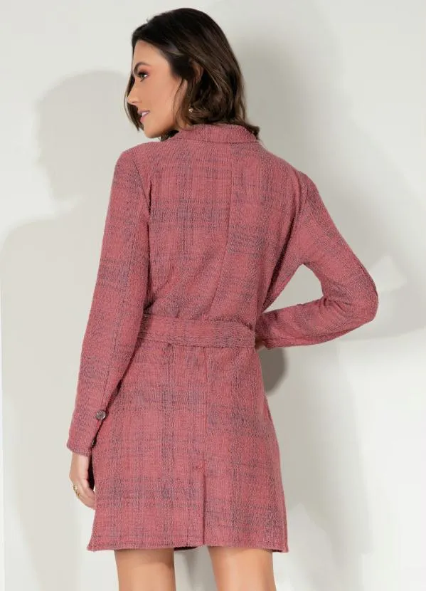 Queima Estoque - Sobretudo Vermelho em Tweed com Bolsos e Faixa 2