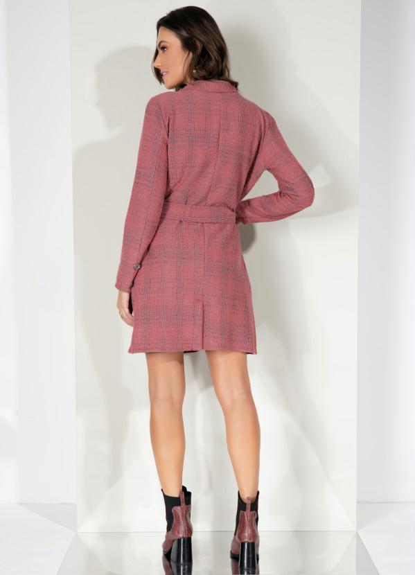 Outlet - Sobretudo Vermelho em Tweed com Bolsos e Faixa 5