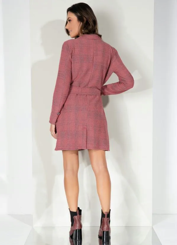 Queima Estoque - Sobretudo Vermelho em Tweed com Bolsos e Faixa 5