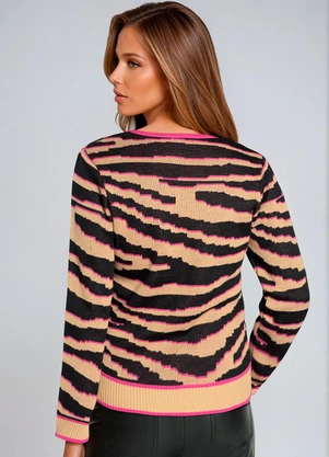 bonprix - Suéter Decote V Animal Print Bege - BONPRIX