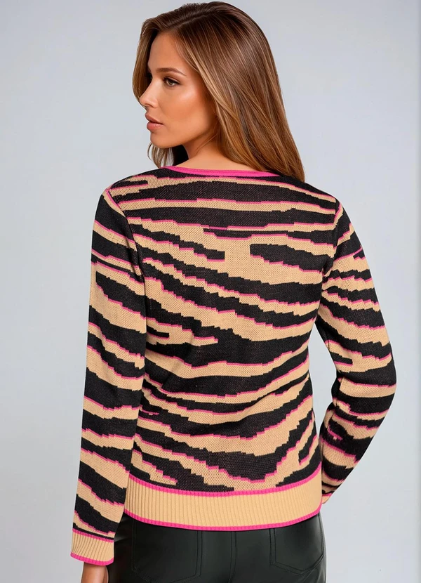 bonprix - Suéter Decote V Animal Print Bege 2