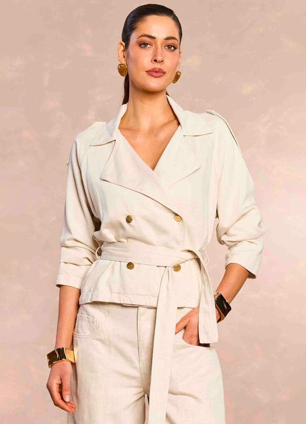Doce Trama - Trench Coat Soft Garden em Sarja Linho Branco