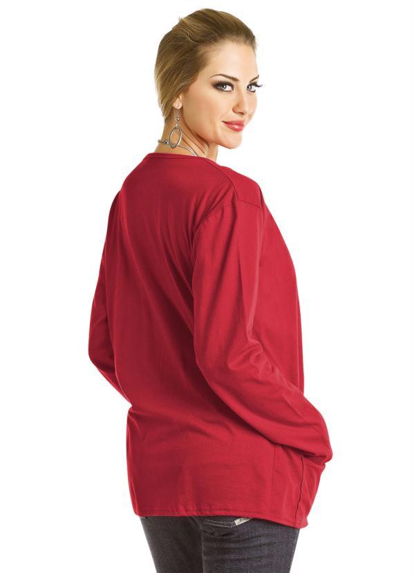 Moda Pop - Cardigan Vermelho com Bolsos Frontais 2