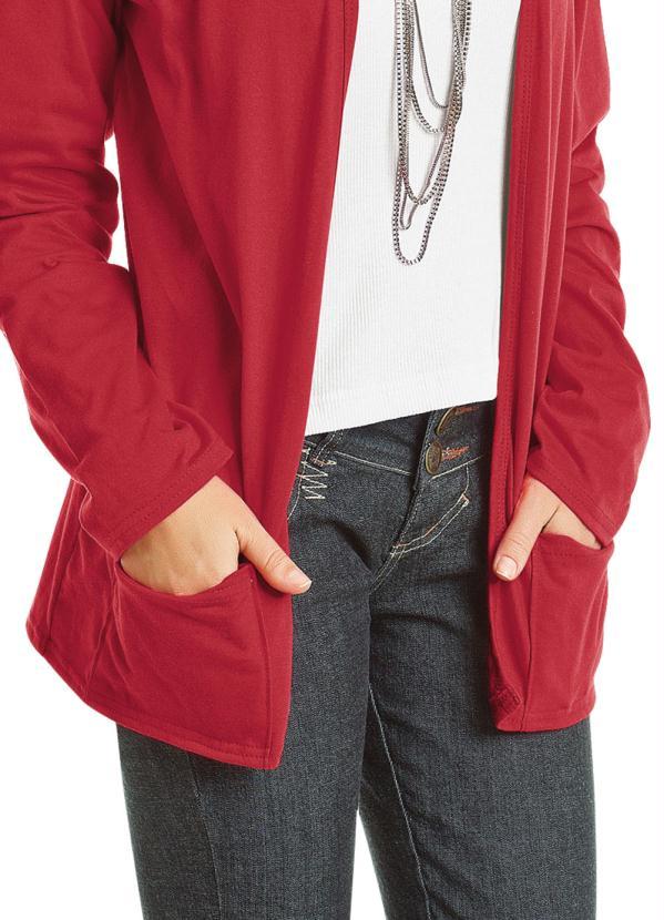 Moda Pop - Cardigan Vermelho com Bolsos Frontais 3