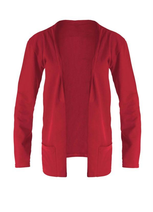 Moda Pop - Cardigan Vermelho com Bolsos Frontais 9