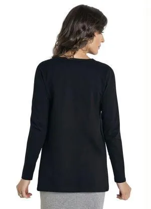 Moda Pop - Casaco em Moletinho Manga Longa Preto - MODA POP