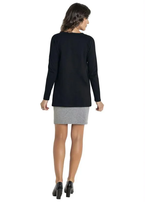 Moda Pop - Casaco em Moletinho Manga Longa Preto 9