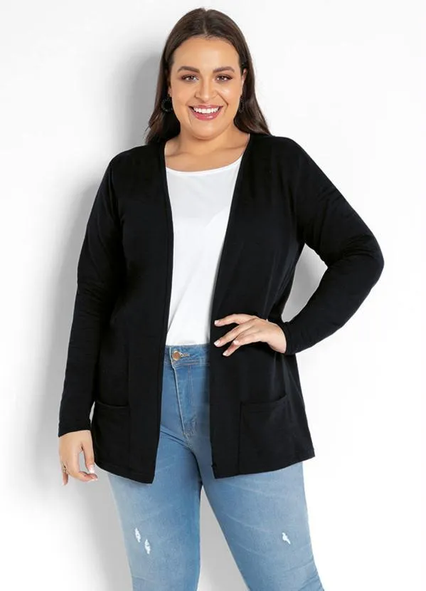 Moda Pop - Casaco em Moletinho Manga Longa Preto 4