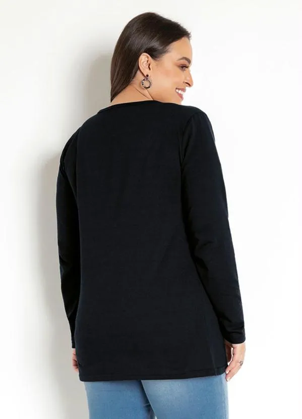 Moda Pop - Casaco em Moletinho Manga Longa Preto 3