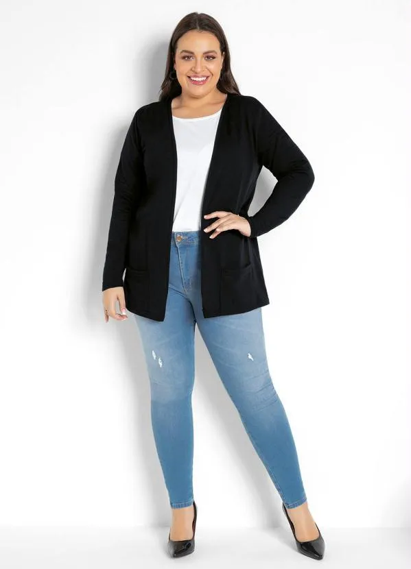 Moda Pop - Casaco em Moletinho Manga Longa Preto 2