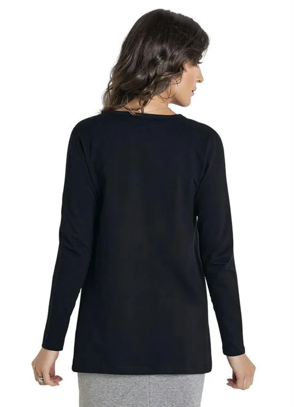 Moda Pop - Casaco em Moletinho Manga Longa Preto 18