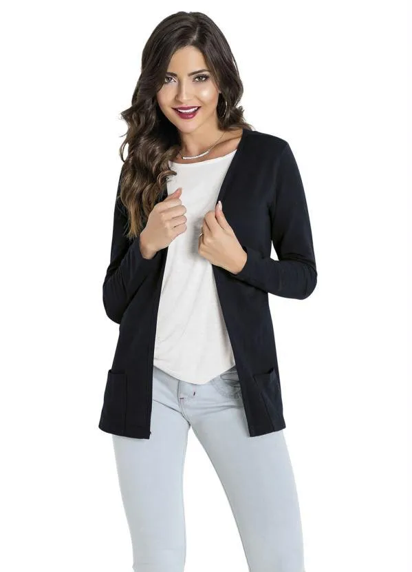 Moda Pop - Casaco em Moletinho Manga Longa Preto 17