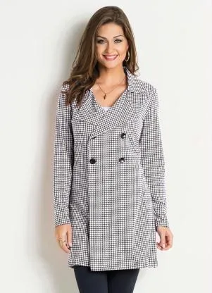 Moda Pop - Sobretudo Pied Poule Branca com Botões Frontais - MODA POP