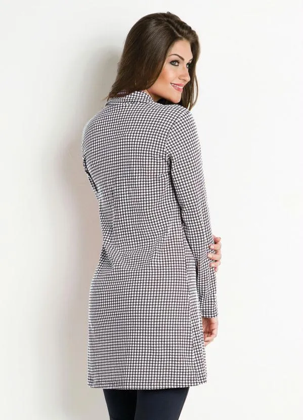 Moda Pop - Sobretudo Pied Poule Branca com Botões Frontais 2