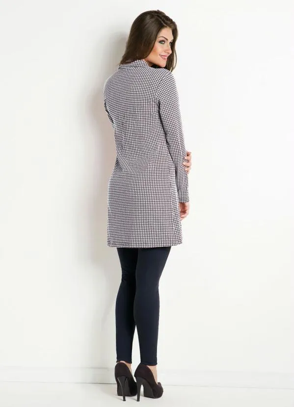 Moda Pop - Sobretudo Pied Poule Branca com Botões Frontais 4