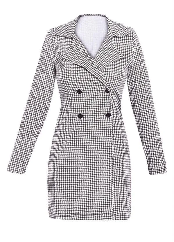 Moda Pop - Sobretudo Pied Poule Branca com Botões Frontais 5