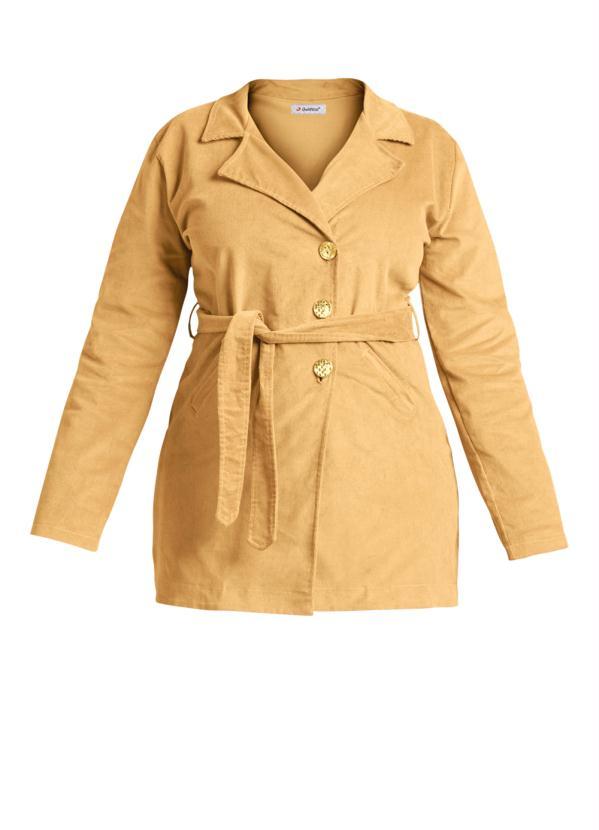 Quintess - Sobretudo Plus Size em Veludo Cotelê Caramelo 5