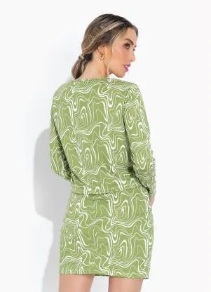 Moda Pop - Blusa Efeito Líquido Verde com Botões - MODA POP