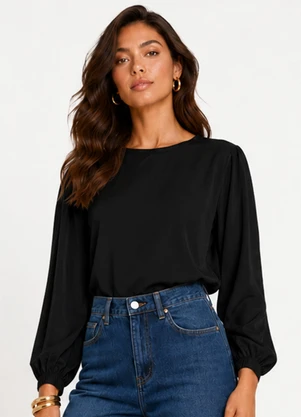 Infinita Cor - Blusão Feminino em Sarja Bright Preto - INFINITA COR