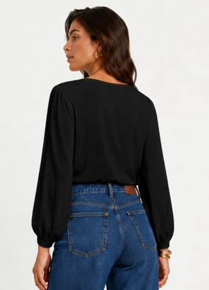 Infinita Cor - Blusão Feminino em Sarja Bright Preto - INFINITA COR