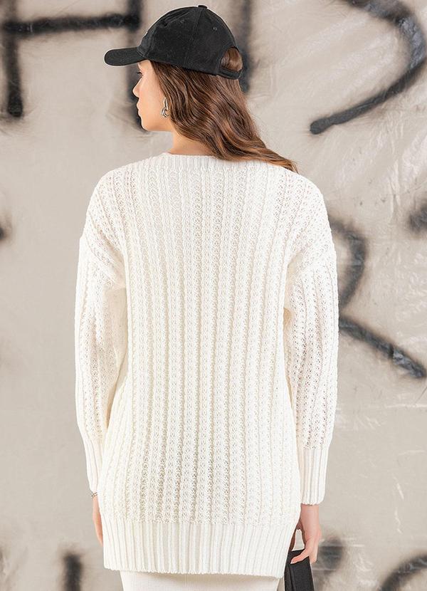 Choyee - Cardigã Alongado em Tricô Bege 2