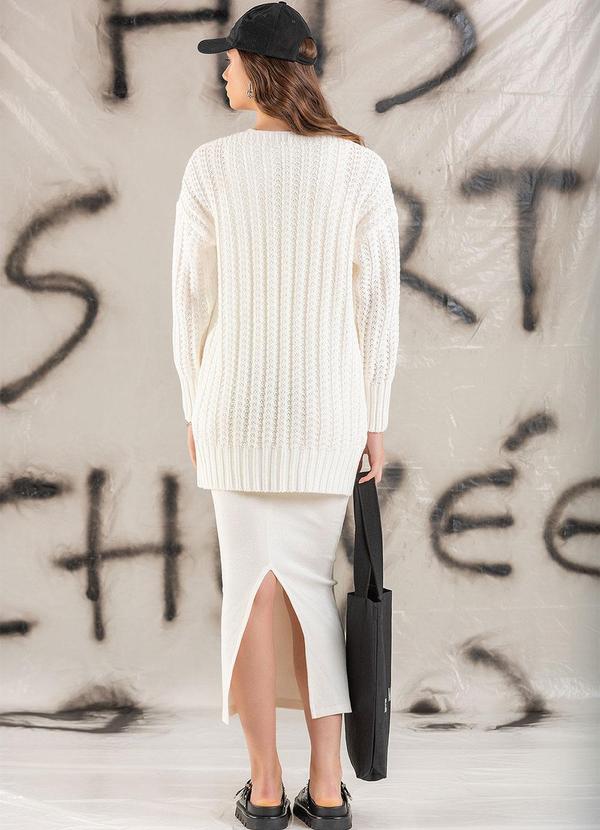 Choyee - Cardigã Alongado em Tricô Bege 4