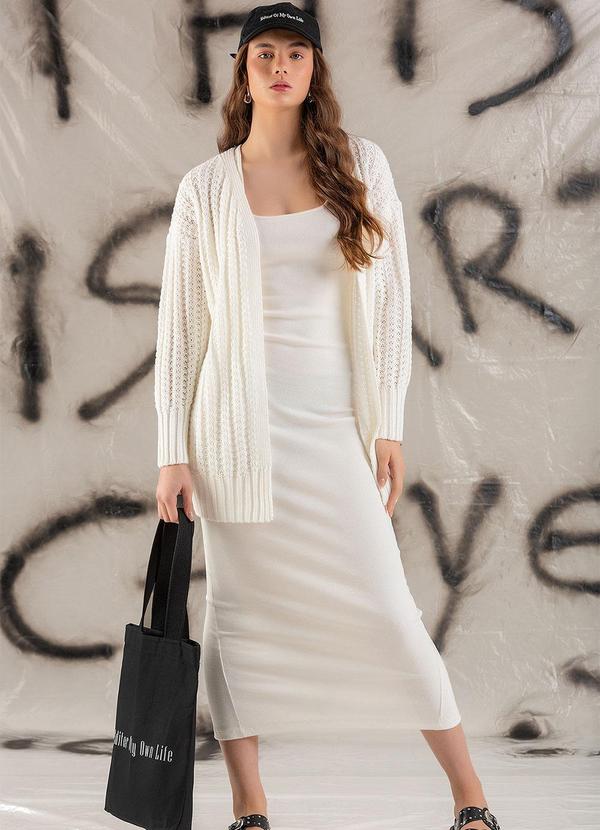 Choyee - Cardigã Alongado em Tricô Bege 5